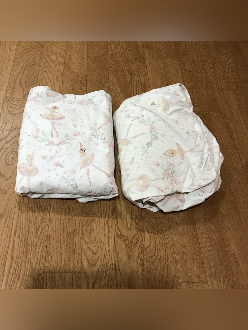Pottery Barn Kids White and Pink Ballerina Printed Organic Cotton Sheet Set full
